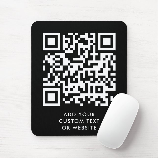 QR Code | Your Text Black Modern Minimalist Mouse Pad (With Mouse)