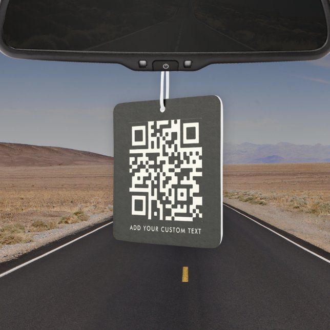 QR Code | Your Text Black Modern Minimalist Simple Car Air Freshener (Creator Uploaded)