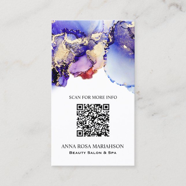 *~* QR CODE Yummy Violet Blue Gold Gilded  AP29 Business Card (Front)