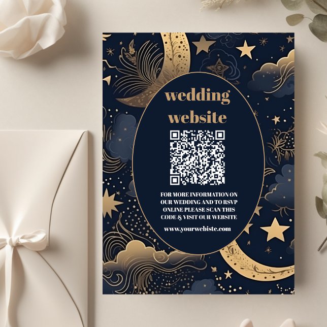 qr codeMidnight Blue Gold Celestial Wedding Enclosure Card (Creator Uploaded)