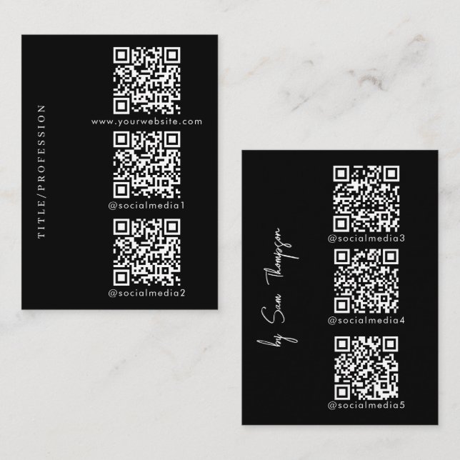 QR Codes 6 Scannable Website & Social Media Black Calling Card (Front/Back)