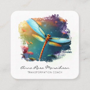 *~* QR Colourful  Lotus Lily  Abstract Dragonfly   Square Business Card