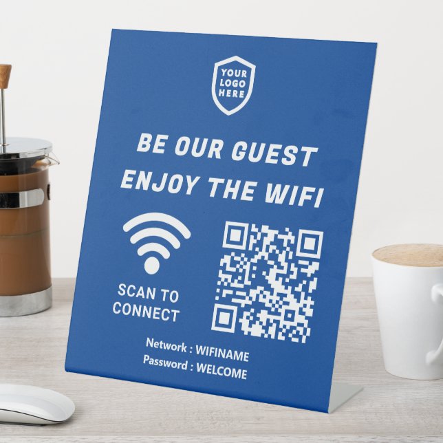QR Connect Wifi Blue Business Logo Pedestal Sign (In SItu)