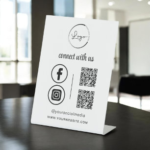 QR Connect With Us Business Logo Social Media Pedestal Sign