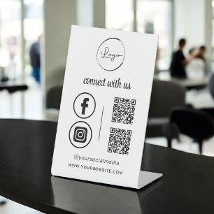 QR Connect With Us Business Logo Social Media Pedestal Sign