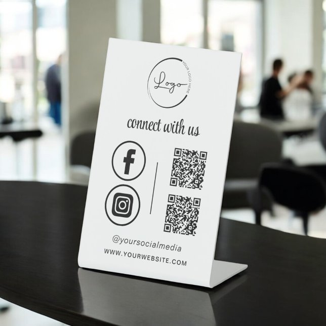 QR Connect With Us Business Logo Social Media Pedestal Sign (Creator Uploaded)
