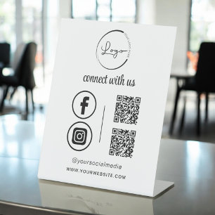 QR Connect With Us Business Logo Social Media Pedestal Sign