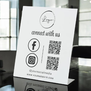 QR Connect With Us Business Logo Social Media Pedestal Sign