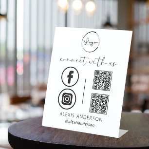 QR Connect With Us Business Logo Social Media Pedestal Sign