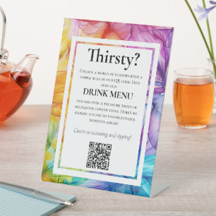 QR DRINKS Wedding Menu Ethereal Bloom Pedestal Sign