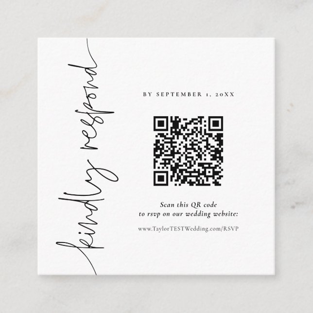QR Elegant Calligraphy Wedding square RSVP Enclosure Card (Front)