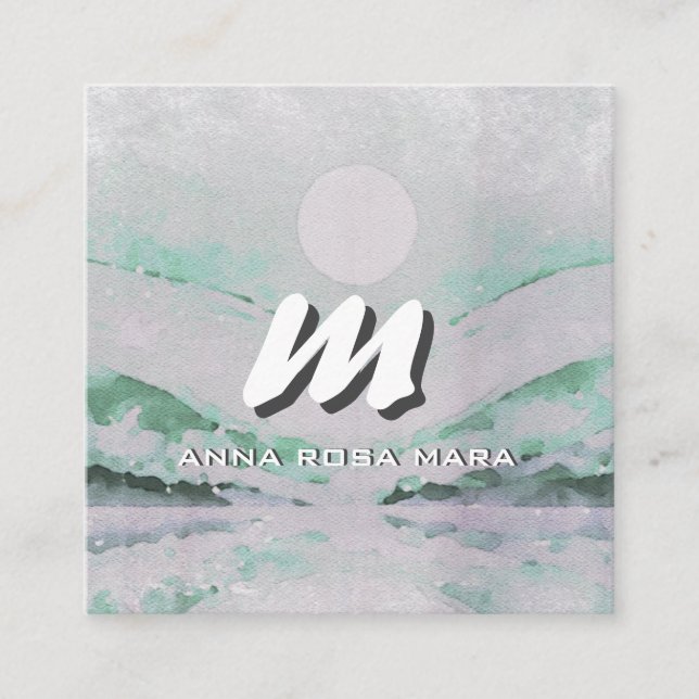 *~* QR Emerald Abstract Landscape Nature AP93 Square Business Card (Front)