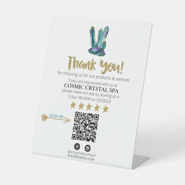 *~* QR EMERALD CRYSTALS  Review Logo THANK YOU AP8 Pedestal Sign (Front)