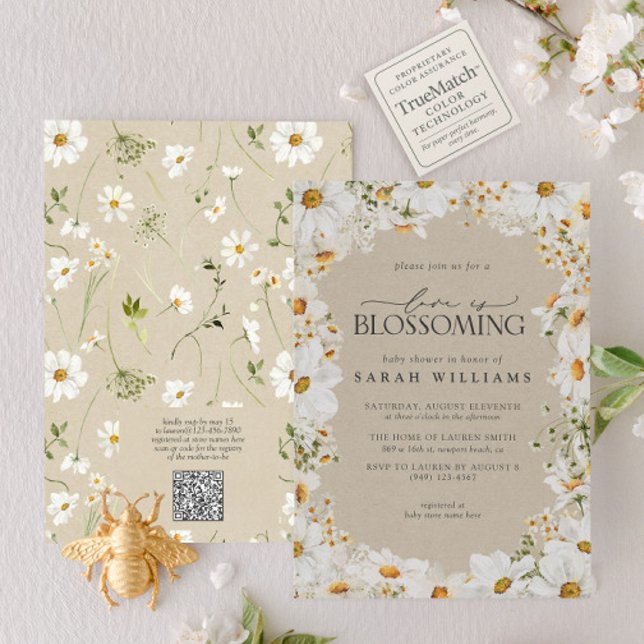 QR Floral Daisy Baby is Blossoming Rustic Shower Invitation (Creator Uploaded)