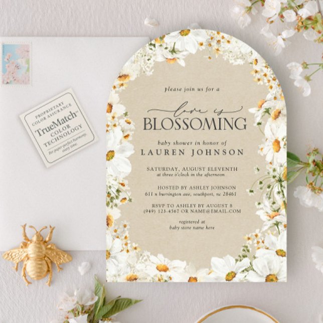 QR Floral Daisy Baby is Blossoming Rustic Shower Invitation (Creator Uploaded)