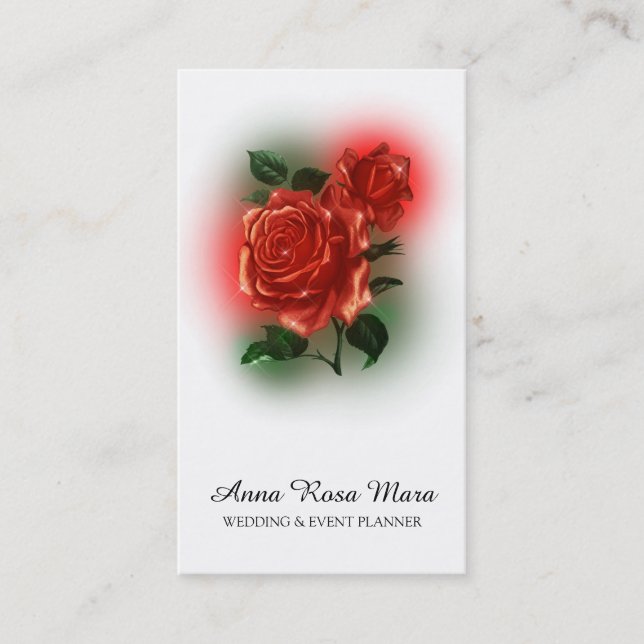 *~*  QR Floral Red ROSE Wedding Event Planner Business Card (Front)