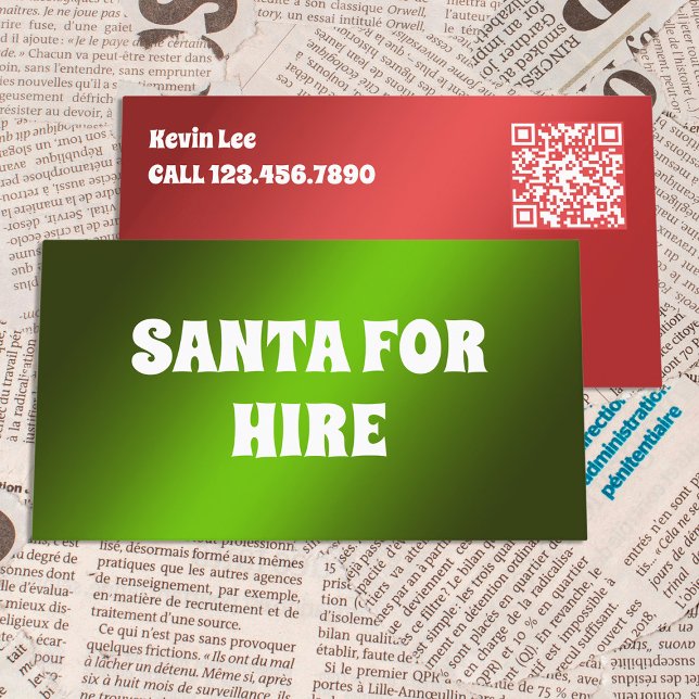 QR Funny Santa for Hire Business Card (QR Funny Santa for Hire Business Cards)