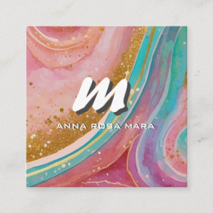 *~* QR Glitter Modern Abstract Marble Geode AP93 Square Business Card