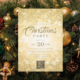 QR Gold Winter Diamonds Glitter Christmas Party Invitation