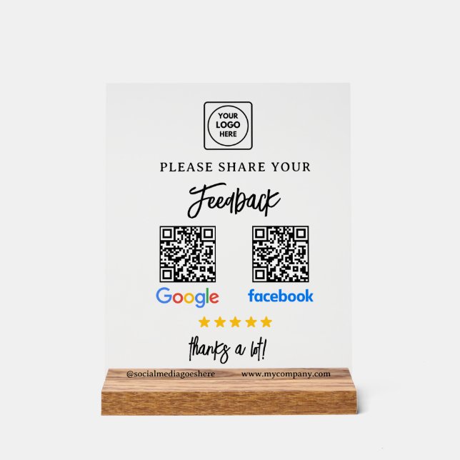 QR Google Facebook Review Acrylic Sign (Front)