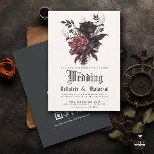 QR Goth Rosewood Black Roses  Floral  Invitation