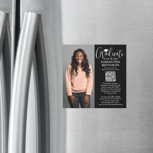 QR Graduation Black Magnetic Photo Announcement