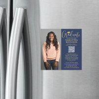 QR Graduation Navy Gold Photo Announcement Magnet