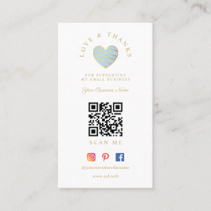 QR Light Blue Heart Love & Thanks Supporting Business Card