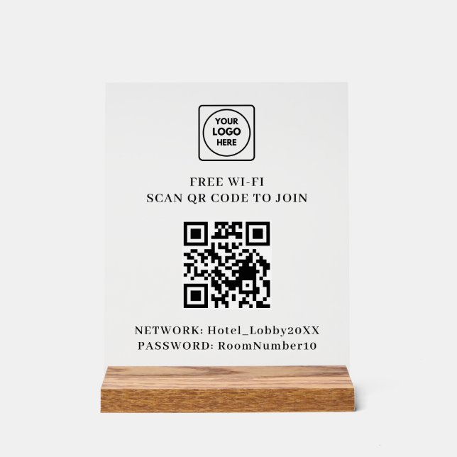 QR Logo Free WiFi Acrylic Sign (Front)