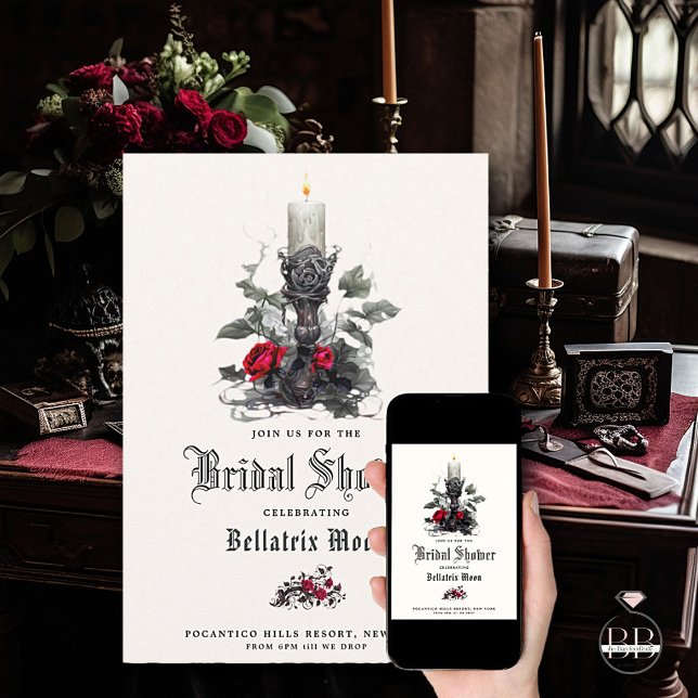QR Macabre Crimson Rose Candle Invitation (Creator Uploaded)