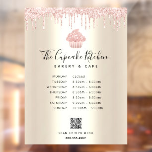 QR Menu Hours Pink Cupcake Glitter Bakery Gold
