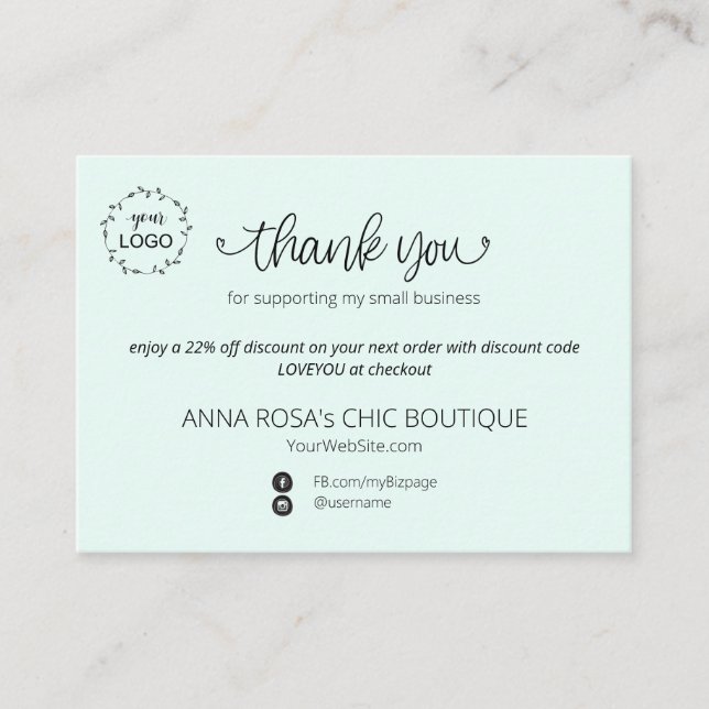 *~* QR Minimal Simple Thank You Branding  Logo Enc Enclosure Card (Front)
