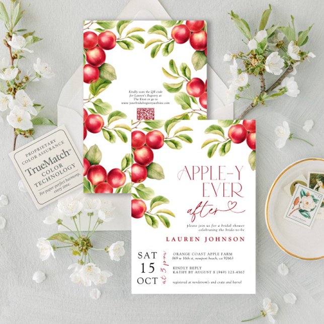 QR Modern Appley Ever After Apple Bridal Shower Invitation (Creator Uploaded)