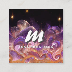 *~* QR Night Stars Sky ETHEREAL WAVES AP93 Square Business Card