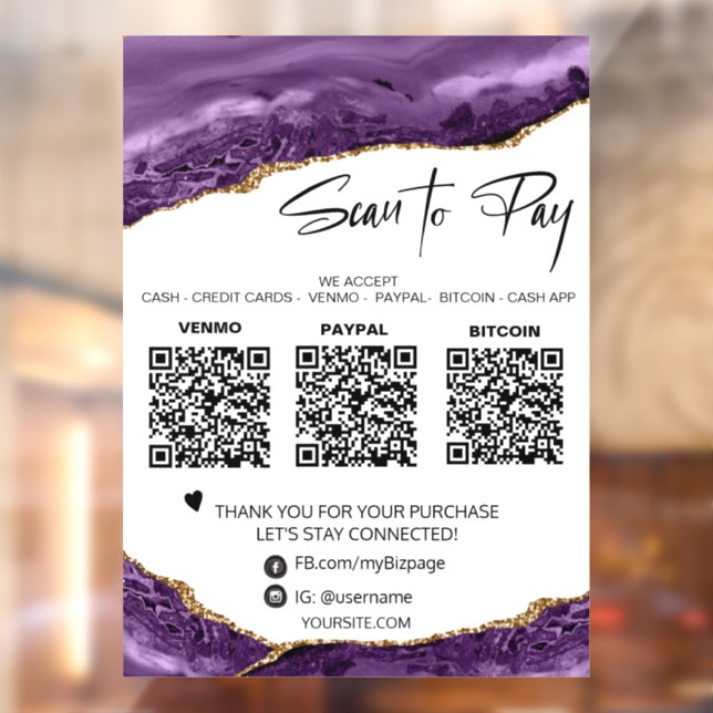 *~* QR Pay  3 PAYMENT Amethyst AGATE GOLD Glitter (Sheet 2)
