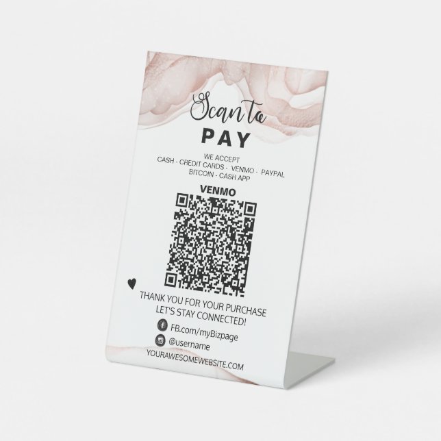 *~* QR PAY .  Tabletop Table Tent  Pedestal Sign (Front)