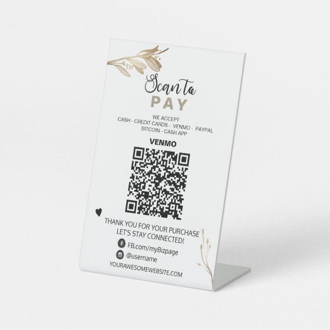 *~* QR PAY - Tabletop Table Tent  Pedestal Sign (Front)