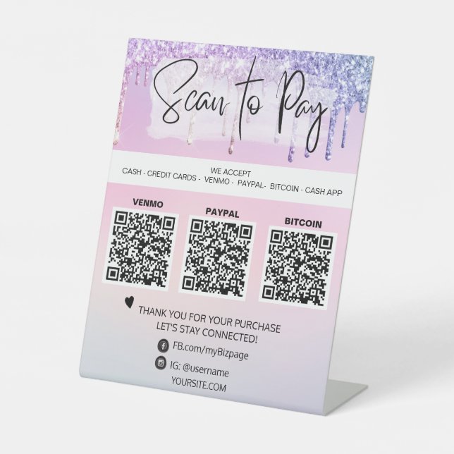 *~* QR PAYMENT -  Table Tent tabletop Pedestal Pedestal Sign (Front)