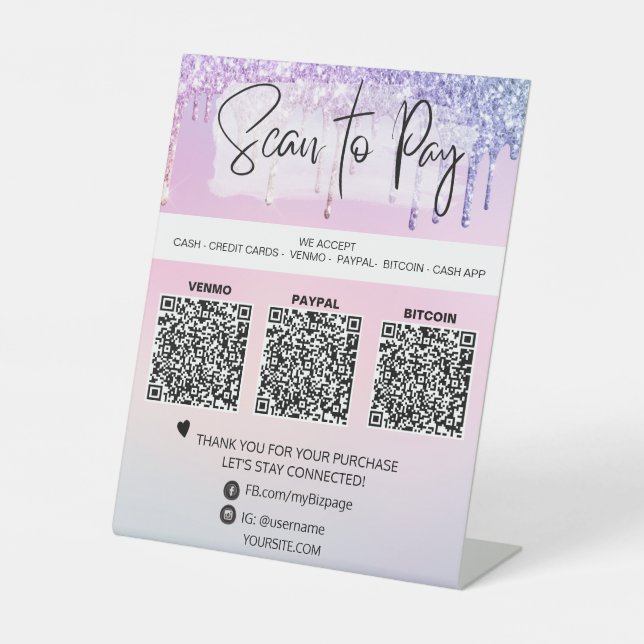 *~* QR PAYMENT -  Table Tent tabletop Pedestal Sign (Front)