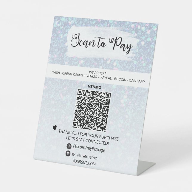 *~* QR PAYMENT Tabletop Table Tent  Pedestal Sign (Front)