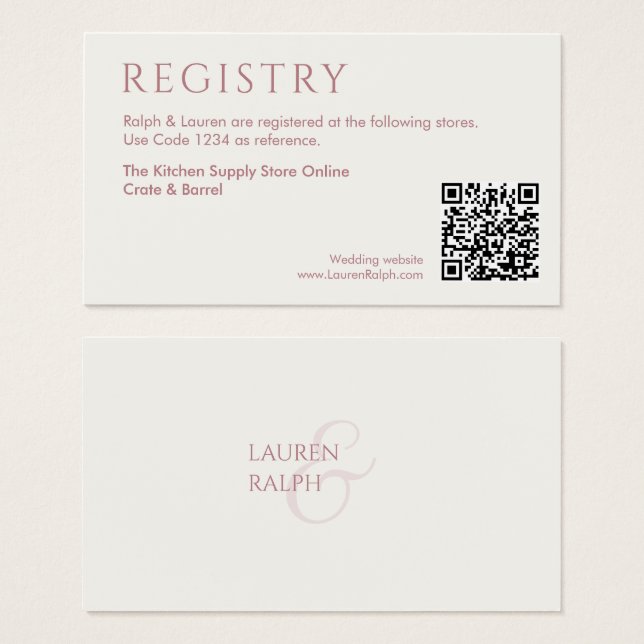 QR Pink & Ivory Gift Registry Enclosure Card (Front & Back)