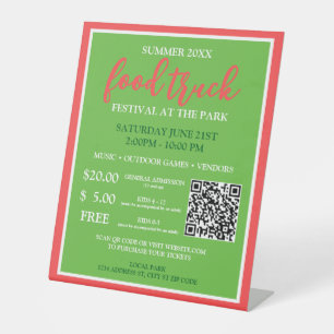 QR Purchase Tickets – Summer Food Truck Festival Pedestal Sign