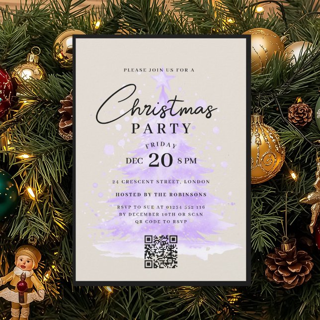 QR Purple Christmas Tree Christmas Party Invitation (QR Purple Christmas Tree Christmas Party Invitation)