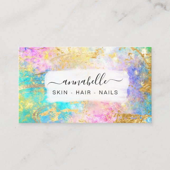 *~* QR Rainbow AP26 Ethereal Gold Glitter OPAL Business Card (Front)