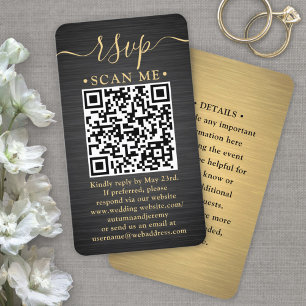 QR RSVP & Details Brushed Black & Gold Wedding Enclosure Card