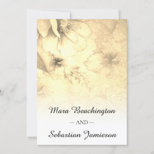 *~* QR RSVP Floral Glitter Gold Sepia Wedding Invitation