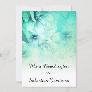 *~* QR RSVP Floral Glitter Turquoise Aqua Wedding Invitation