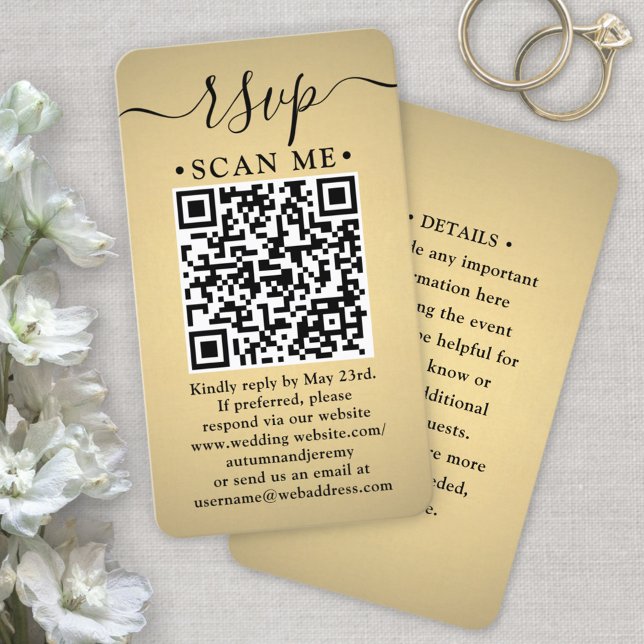 QR RSVP & Wedding Details Elegant Faux Gold Foil Enclosure Card (Creator Uploaded)