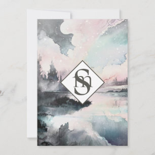 * QR Rustic AR26 Mountains Monogram RSVP Wedding Invitation