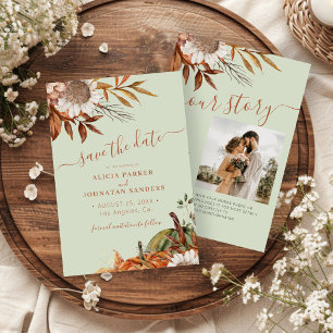 QR rustic modern soft green floral wedding Save The Date